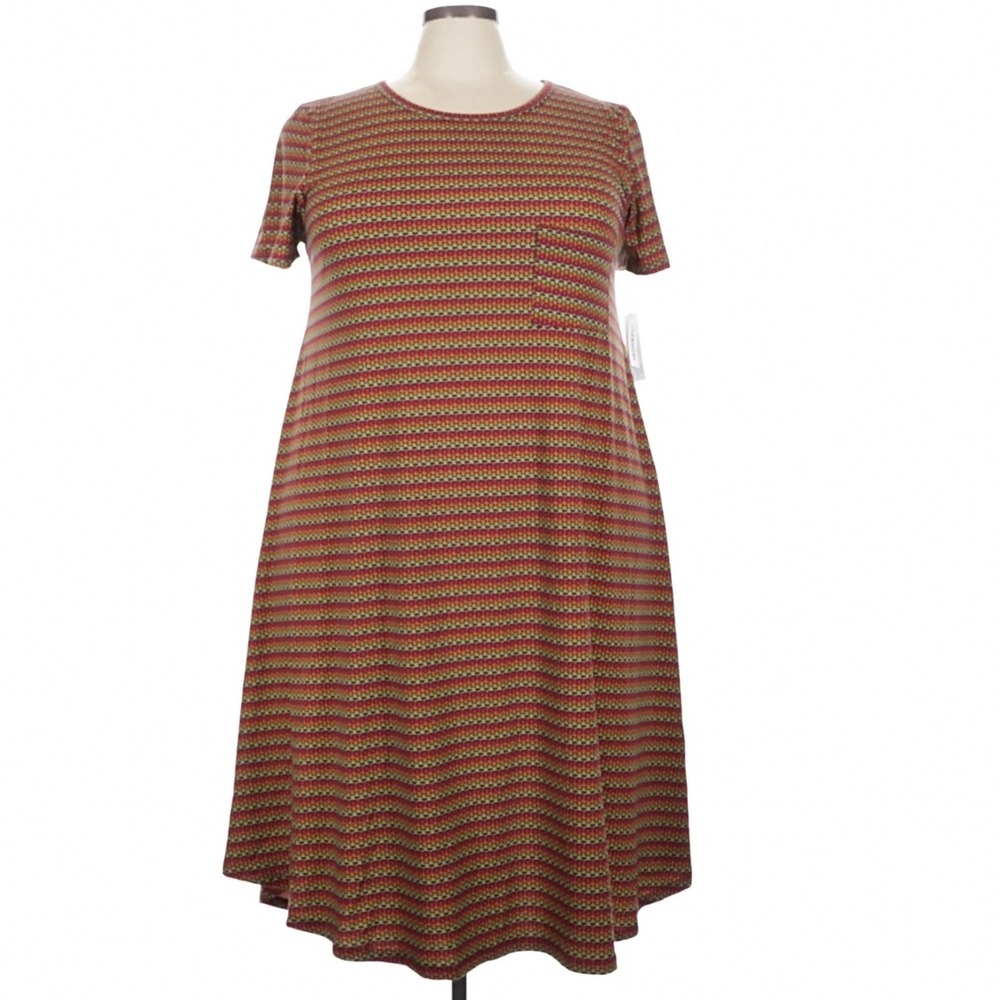 LuLaRoe Womens Dress‎ Size 3XL Carly Black Geometric Stripes 3X Made in USA NWT